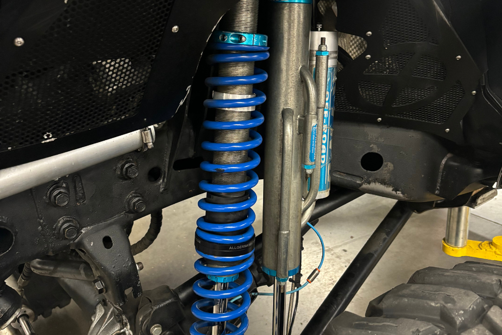 shocks and struts. Auto Repair in Springboro, OH. Schmidt Auto Care. Image of a heavy-duty coilover and shock absorber system, emphasizing precision suspension work for safe, smooth, and reliable vehicle handling.