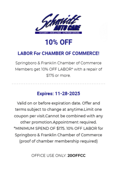 10% OFF LABOR for CHAMBER OF COMMERCE!