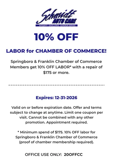 10% OFF LABOR for CHAMBER OF COMMERCE!